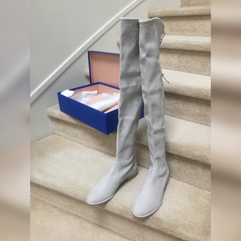 [SOLD] STUART WEITZMAN Lowland Light Grey OTK Boots 10 NWT